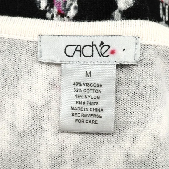 Cache Sweater Womens Medium Black Pink Low Cut Out Jewelry Print Pullover - Picture 3 of 11